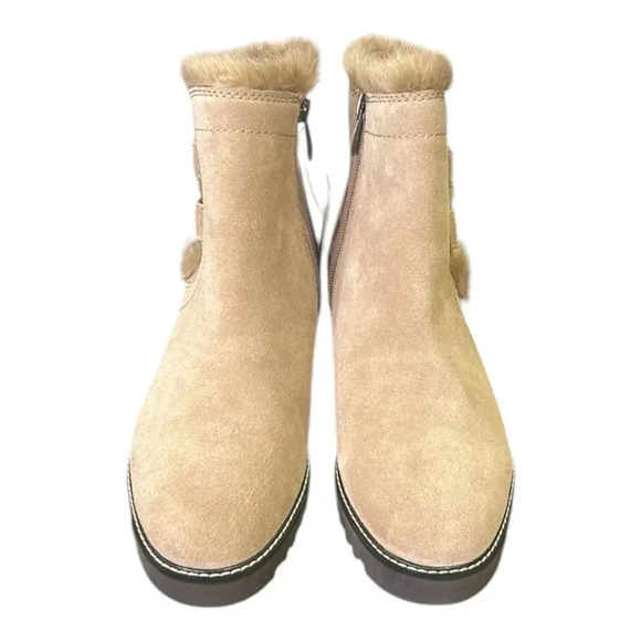 Franco Sarto Crystal Water Resistant Faux Fur Trim Ankle Boots Sz 8.5 Sandstone - Picture 5 of 12